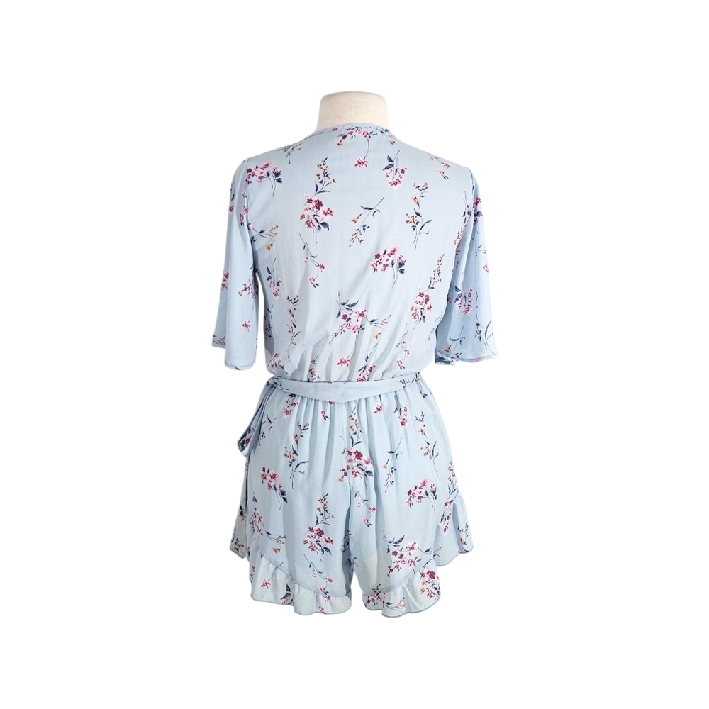 Mod Light Blue Floral Ruffle Romper - Picture 3 of 6